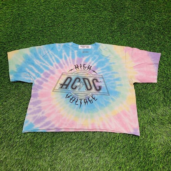 ACDC High-Voltage Crop-Top Shirt Womens XL 23x20 Swirl Tie-Dye - Picture 1 of 11